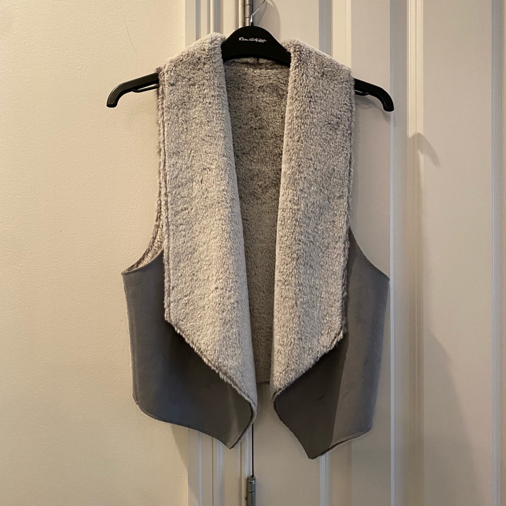 Tart Faux Fur + Suede Grey Reversible Vest - Softest Material Ever! View 4
